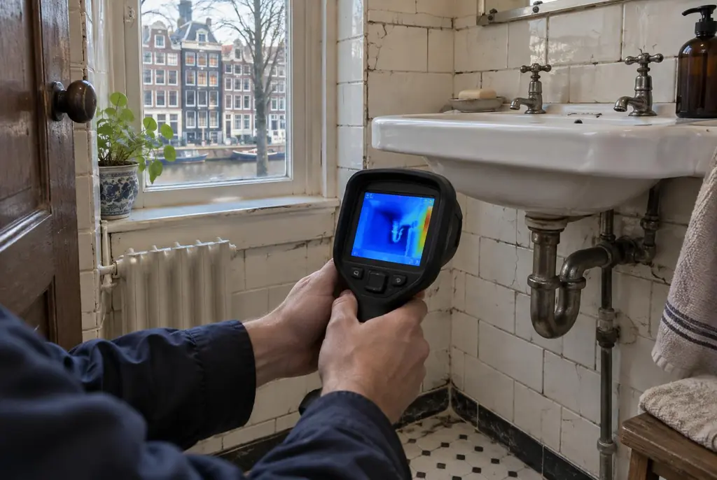 Lekdetectie Houten – badkamer met oude leidingen achter de tegels