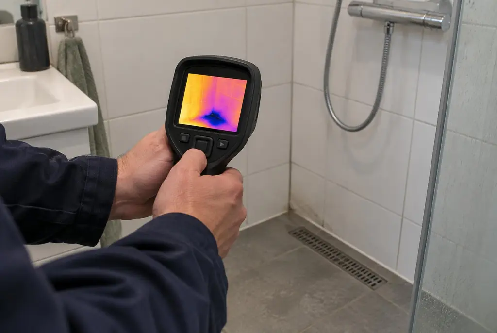 Lekdetectie Houten – lekdetectiespecialist met warmtebeeldcamera in een badkamer