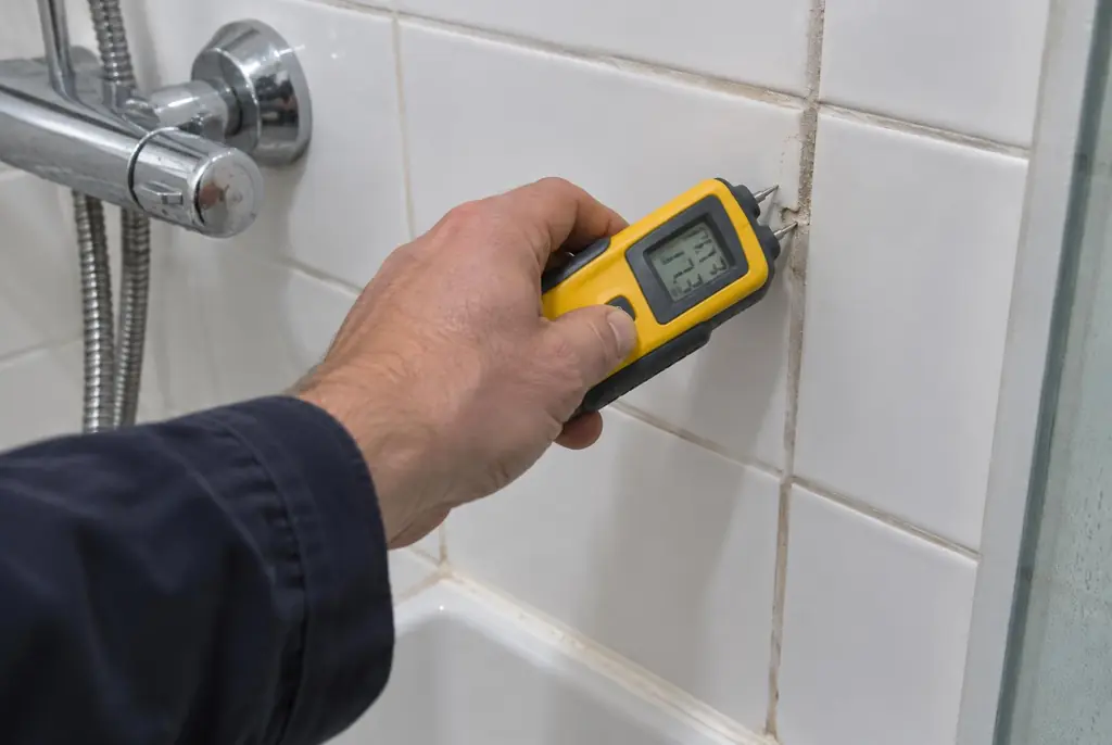Lekdetectie Houten – vochtmeter op badkamertegels bij de douche